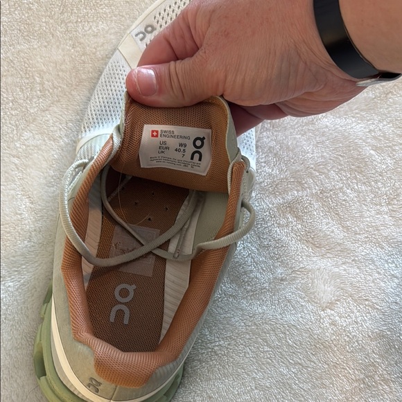 On Running Cream and Green Athletic Shoes - Picture 7 of 11